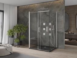 Mexen Omega-3S sprchový kút 3-stenný, posuvný 100x100 cm, transparentný, chróm + sprchová vanička Flat - 825-100-100-01-00-3s-4?