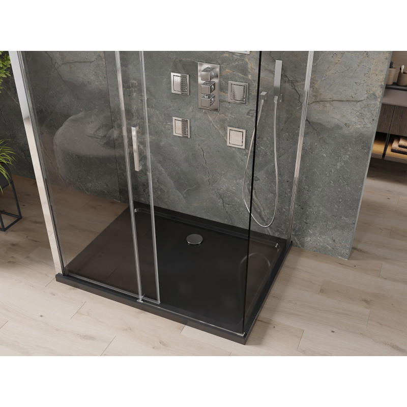 Mexen Omega-3S sprchový kút 3-stenný, posuvný 110x90 cm, transparentný, chróm + vanička Flat - 825-110-090-01-00-3s-4070
