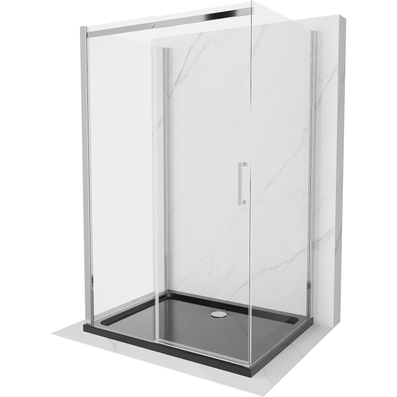 Mexen Omega-3S sprchová kabína 3-stenná, posuvná 110x90 cm, transparentná, chróm + vanička Flat - 825-110-090-01-00-3s-4070