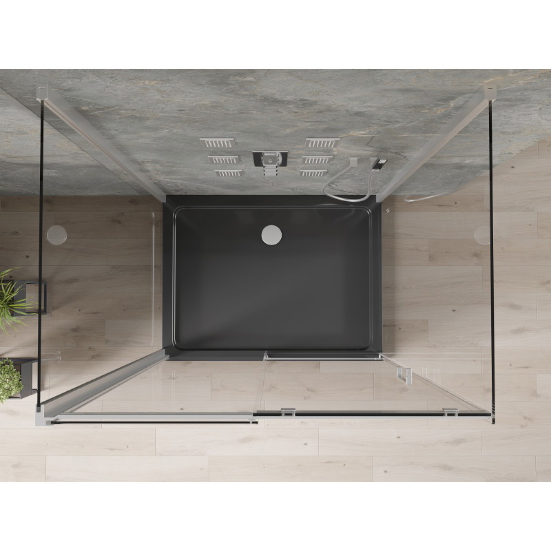 Mexen Omega-3S sprchovací kút 3-stenný, posuvný 120x80 cm, transparentný, chróm + vanička Flat