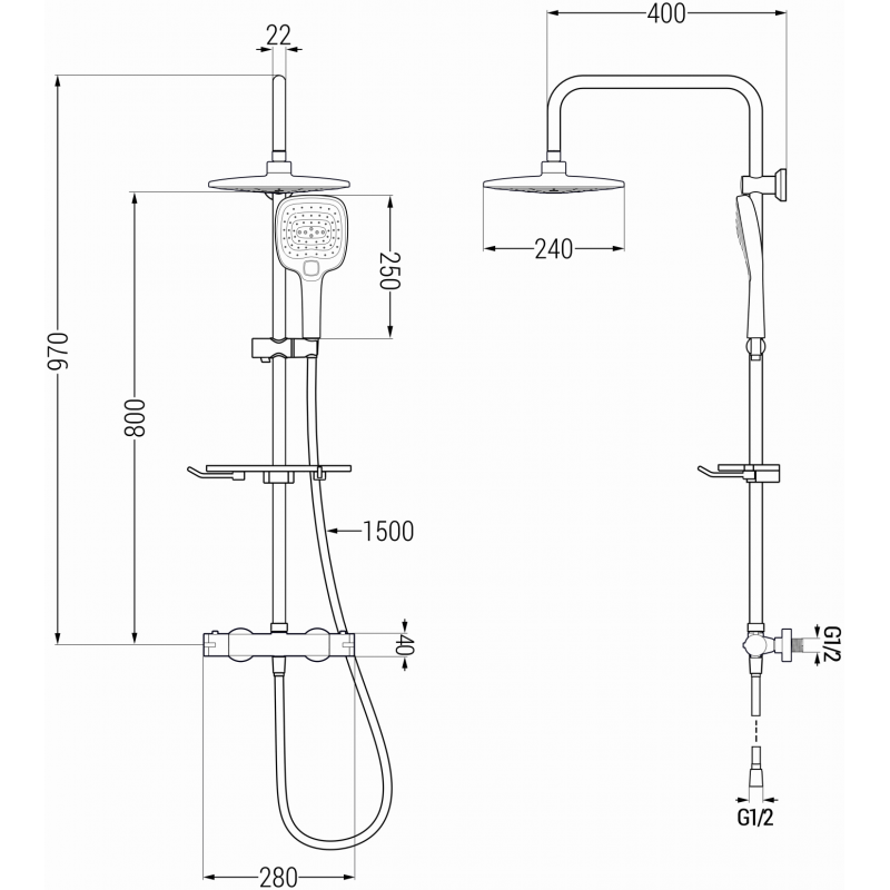 Mexen KT17 nadomový sprchový set s dažďovou sprchou a termostatickou batériou, čierny - 771501793-70