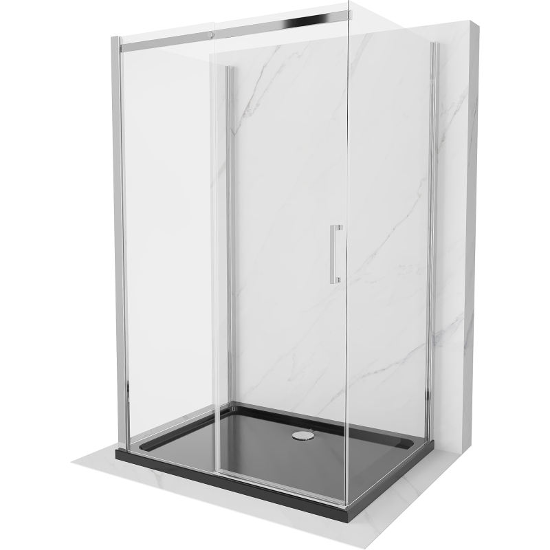Mexen Omega sprchovací kút 3-stenný, posuvný 130 x 100 cm, transparentný, chróm + vanička Flat - 825-130-100-01-00-3s-4070