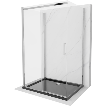 Mexen Omega-3S sprchová kabína 3-stenová, posuvná 130x100 cm, transparentná, chróm + vanička Flat - 825-130-100-01-00-3s-4070