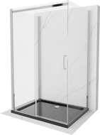 Mexen Omega sprchovací kút 3-stenový, posuvný 140 x 80 cm, transparentný, chróm + vanička Flat - 825-140-080-01-00-3s-4070