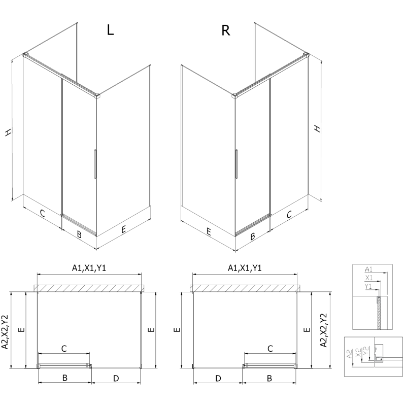 Mexen Rox-3S sprchový kút 3-stenový posuvný 105 x 85 cm, priehľadný, ružové zlato - 8C2-105-085-60-00-3S