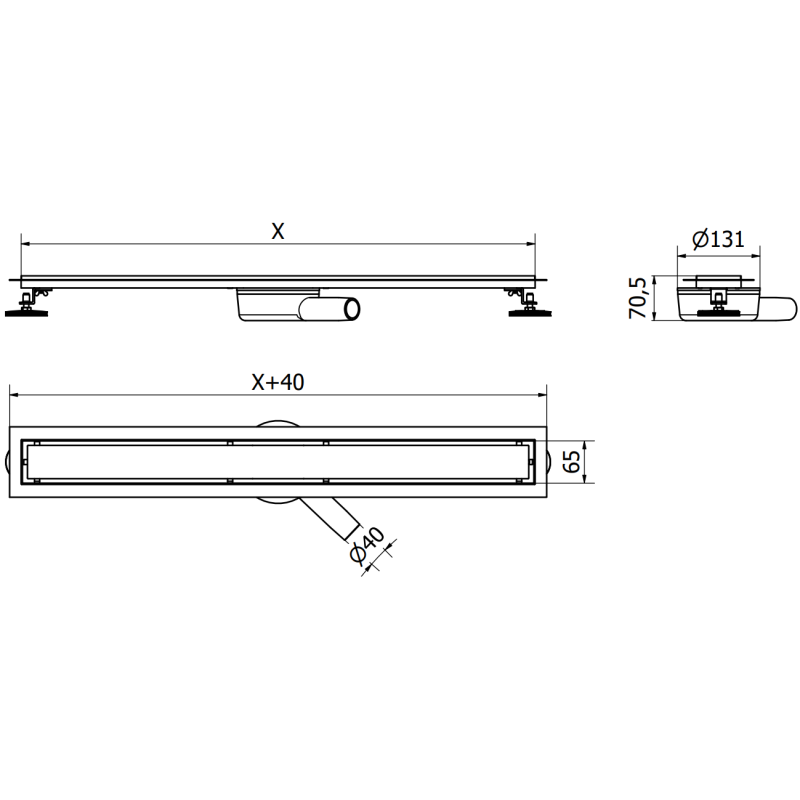 Mexen Flat 360° MGB otočný lineárny odtok 70 cm, čierne sklo - 1026070-40