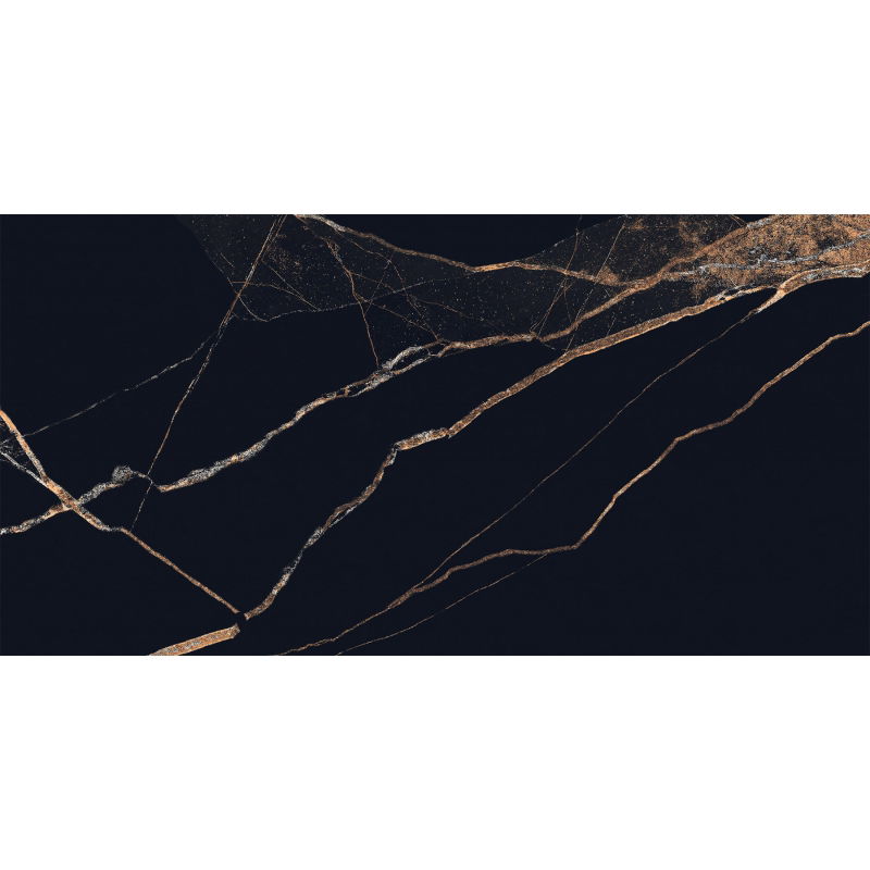 Mexen Fossil Čierna vzorka glazovaného gresu rekt. G1, podlahová-stenová dlaždica 120 x 60 cm, vysoký lesk - TL213-00-S