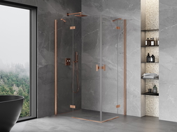 Mexen Mist H Duo sprchová kabína s otváracími dverami 100 x 80 cm, priehľadná, brúsená meď - 8A5-100L-080P-65-00