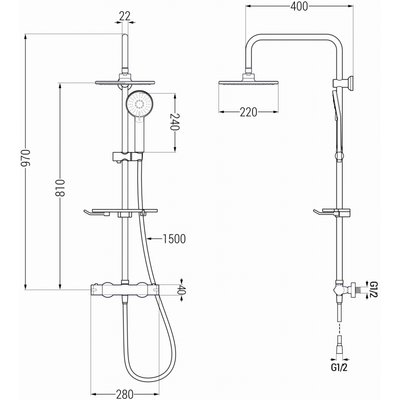 Mexen KT40 nadomový sprchový set s dažďovou sprchou a termostatickou batériou, zlatý - 771504093-50