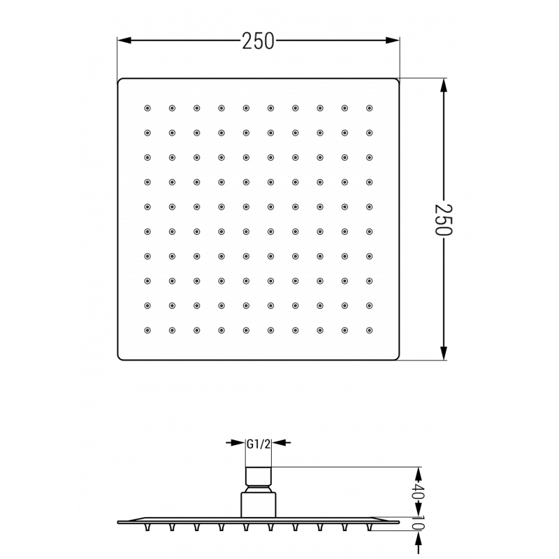 Mexen Slim dažďová sprcha 25 x 25 cm, čierna - 79125-70