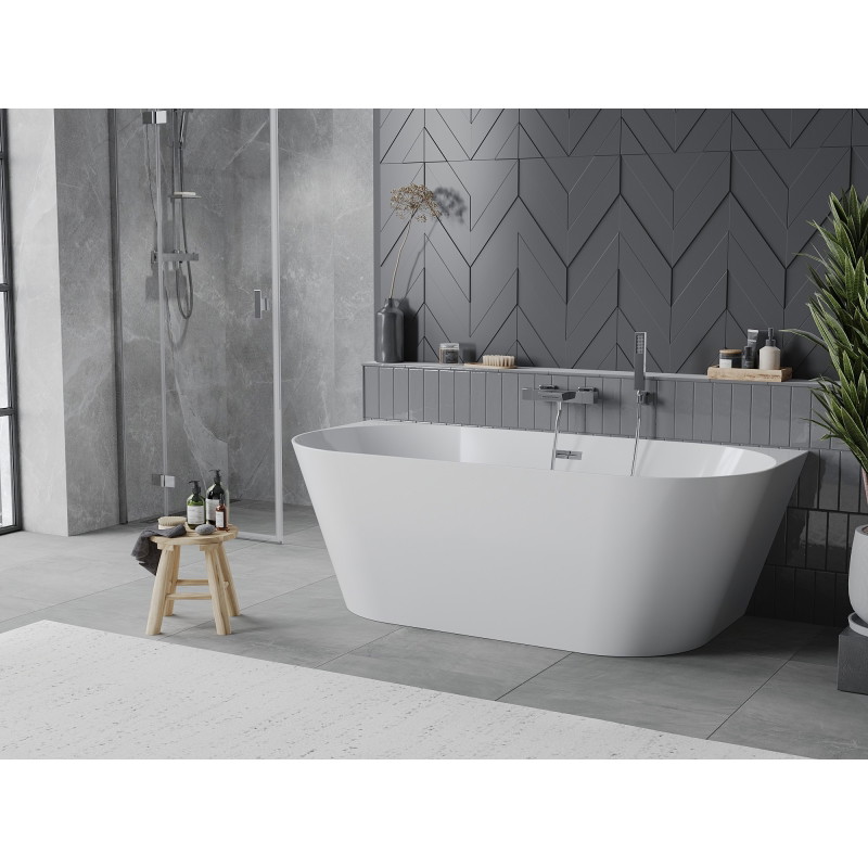 Mexen Oval Slim samostatne stojaca vaňa pri stene 170 x 80 cm, biela, prepadový chróm - 52661708000-01