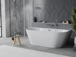 Mexen Oval Slim samostatne stojaca vaňa pri stene 170 x 80 cm, biela, prepadový chróm - 52661708000-01