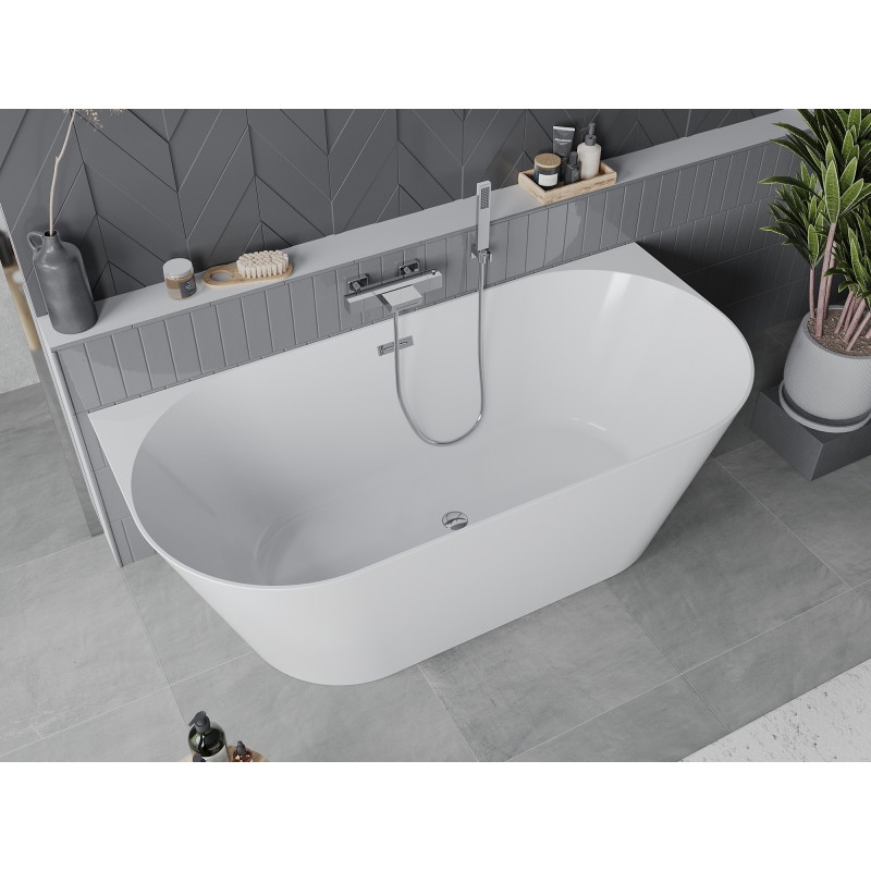 Mexen Oval Slim samostatne stojaca vaňa pri stene 170 x 80 cm, biela, prepadový chróm - 52661708000-01