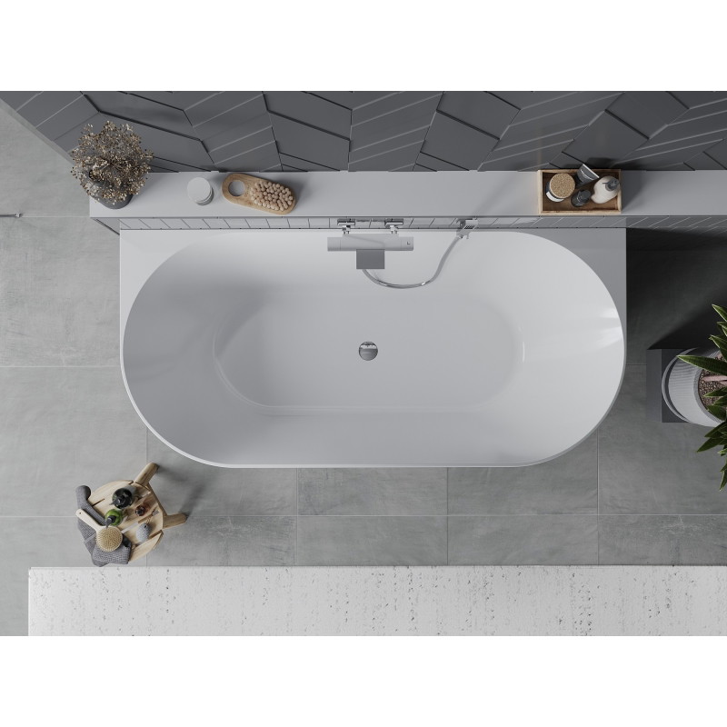 Mexen Oval Slim samostatne stojaca vaňa pri stene 170 x 80 cm, biela, prepadový chróm - 52661708000-01
