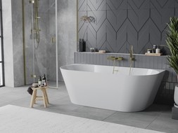 Mexen Oval Slim voľne stojaca stena 170 x 80 cm, biela, prepad matná zlatá - 52661708000-55