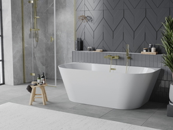 Mexen Oval Slim voľne stojaca k stene 170 x 80 cm, biela, prepad zlatý - 52661708000-50