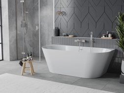 Mexen Oval Slim voľne stojaca vaňa pri stene 170 x 80 cm, biela, prepad brúsený nikel - 52661708000-97