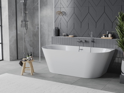 Mexen Oval Slim voľne stojaca pri stene 170 x 80 cm, biela, preliv gun metal - 52661708000-95