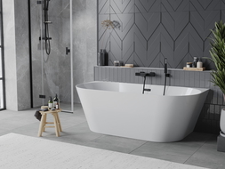 Mexen Oval Slim voľne stojaca pri stene vaňa 170 x 80 cm, biela, prepad čierny - 52661708000-70