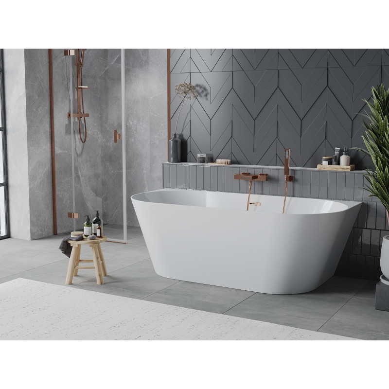 Mexen Oval Slim voľne stojaca kúpeľová vaňa pri stene 170 x 80 cm, biela, prepad brúsená meď - 52661708000-65