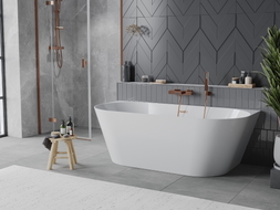 Mexen Oval Slim voľne stojaca kúpeľová vaňa pri stene 170 x 80 cm, biela, prepad brúsená meď - 52661708000-65