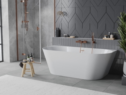 Mexen Oval Slim voľne stojaca vaňa pri stene 170 x 80 cm, biela, prepad medená kartáčovaná - 52661708000-65