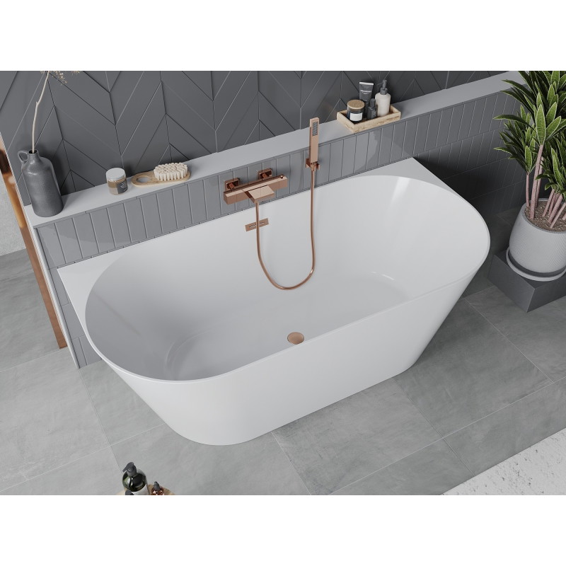 Mexen Oval Slim voľne stojaca kúpeľová vaňa pri stene 170 x 80 cm, biela, prepad brúsená meď - 52661708000-65