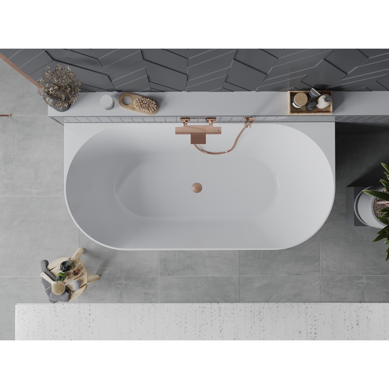 Mexen Oval Slim voľne stojaca kúpeľová vaňa pri stene 170 x 80 cm, biela, prepad brúsená meď - 52661708000-65