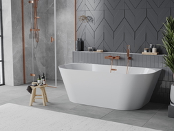 Mexen Oval Slim voľne stojaca pri stene vaňa 170 x 80 cm, biela, preliv ružové zlato - 52661708000-60