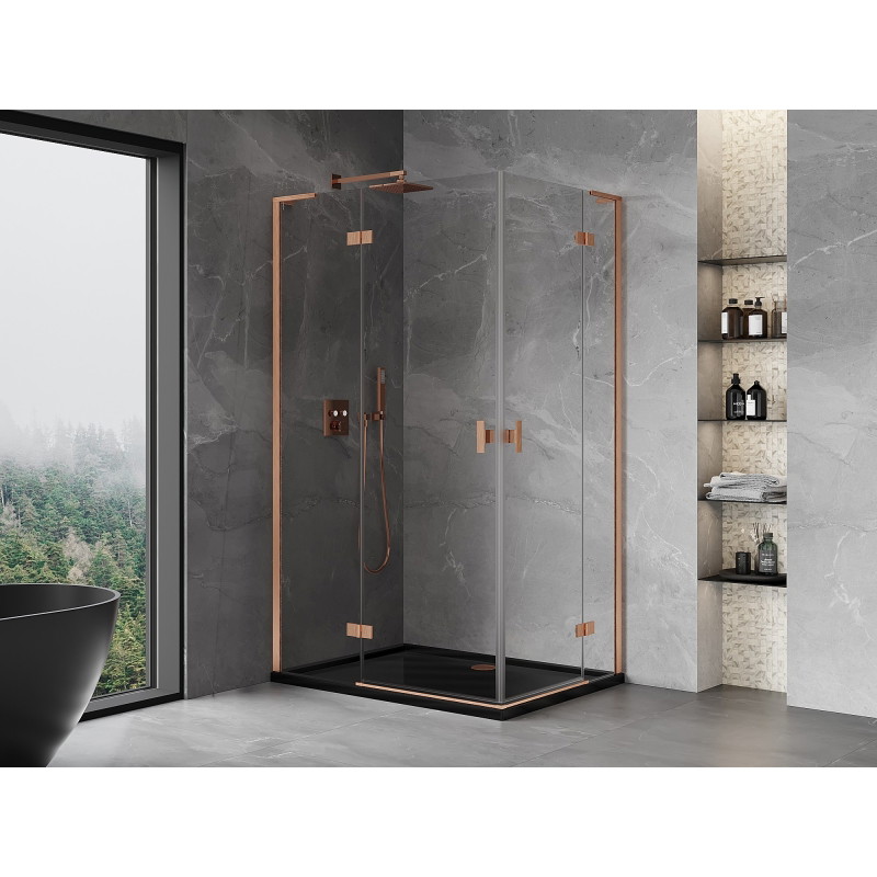 Mexen Mist-H L Duo sprchový kút otočný ľavý 90 x 70 cm, transparentný, brúsená meď - 8A5L-090L-070P-65-00
