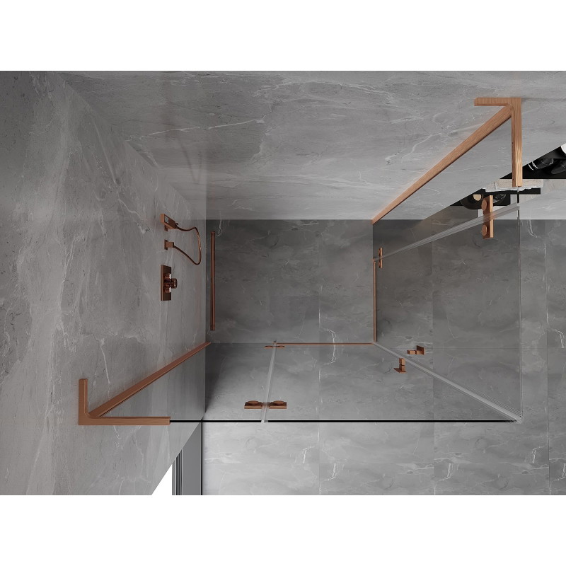 Mexen Mist-H L Duo sprchový kút otočný ľavý 90 x 70 cm, transparentný, brúsená meď - 8A5L-090L-070P-65-00