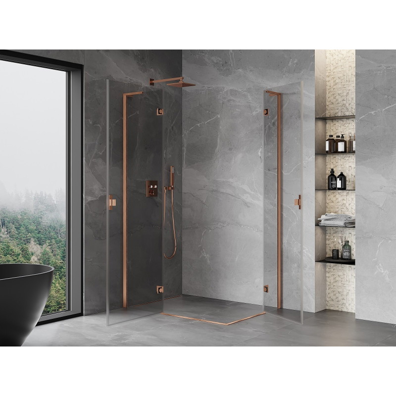 Mexen Mist-H L Duo sprchový kút otočný ľavý 90 x 70 cm, transparentný, brúsená meď - 8A5L-090L-070P-65-00