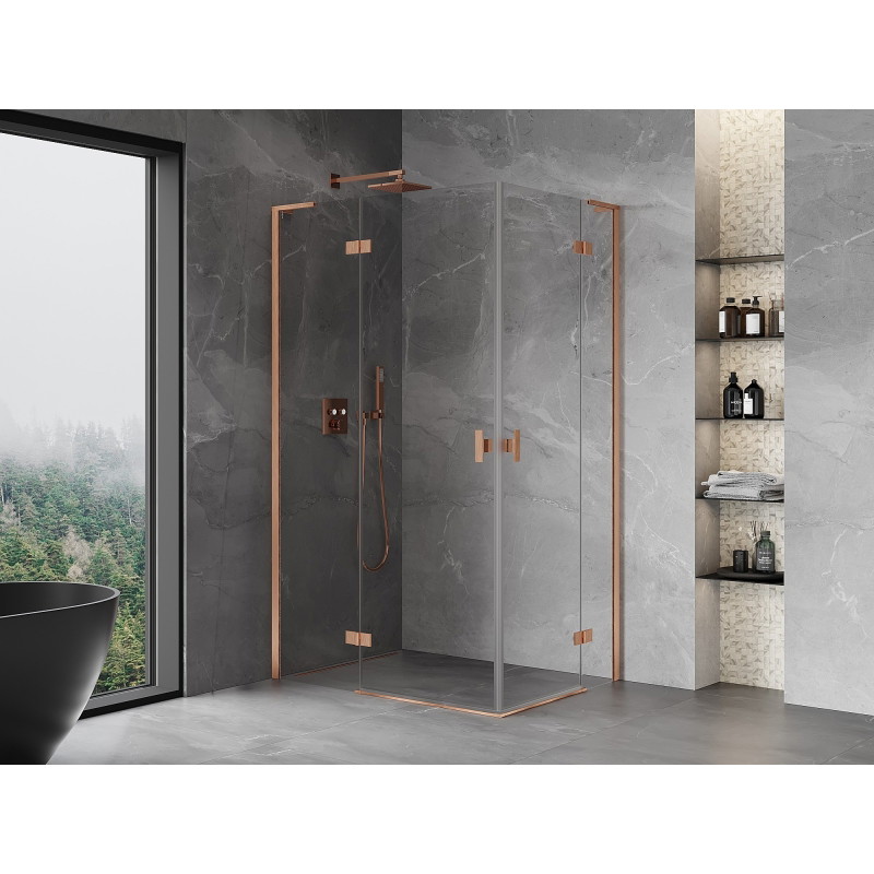 Mexen Mist-H L Duo sprchový kút otočný ľavý 90 x 70 cm, transparentný, brúsená meď - 8A5L-090L-070P-65-00