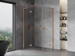 Mexen Mist-H L Duo sprchový kút otočný ľavý 90 x 70 cm, transparentný, brúsená meď - 8A5L-090L-070P-65-00