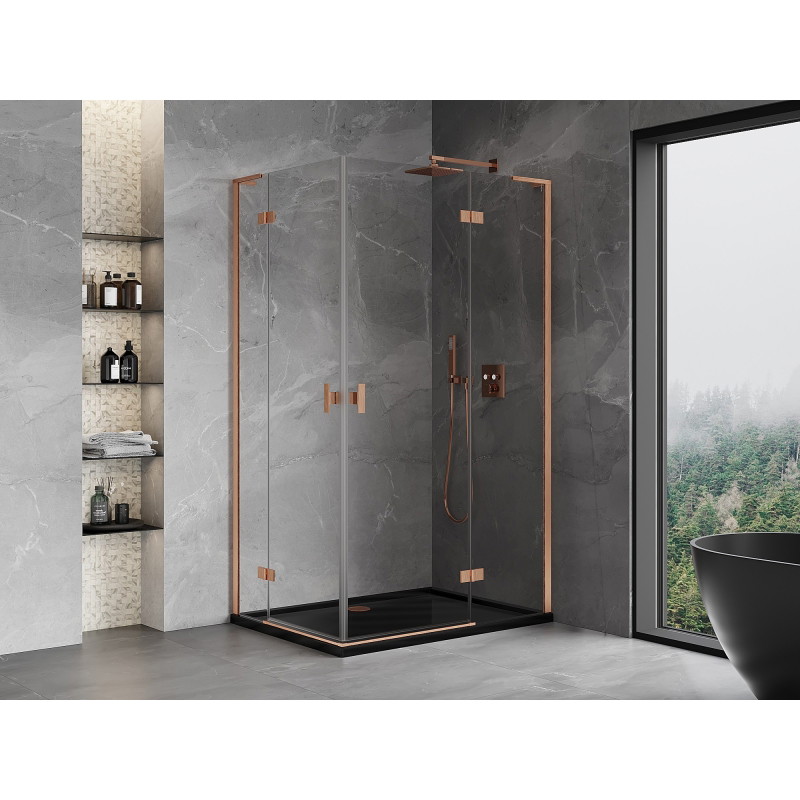 Mexen Mist-H L Duo sprchová kabína otváracia pravá 100 x 120 cm, transparentná, brúsená meď - 8A5L-100L-120P-65-00