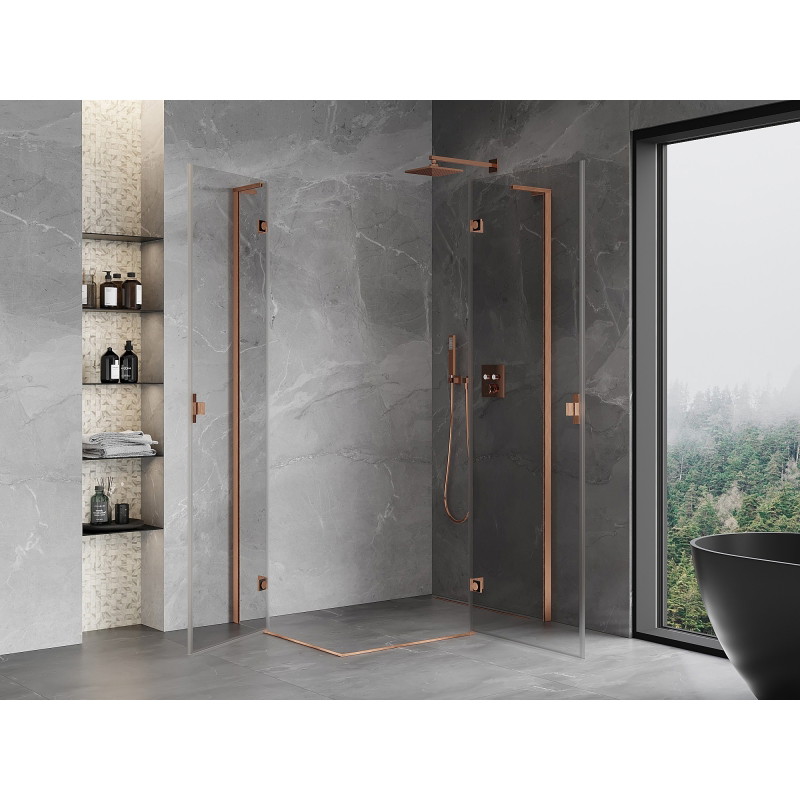 Mexen Mist-H L Duo sprchová kabína otváracia pravá 100 x 120 cm, transparentná, brúsená meď - 8A5L-100L-120P-65-00