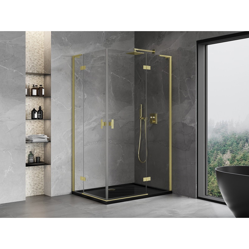 Mexen Mist-H L Duo sprchová kabína pravá otváracia 70 x 95 cm, transparentná, zlatá brúsená - 8A5L-070L-095P-55-00
