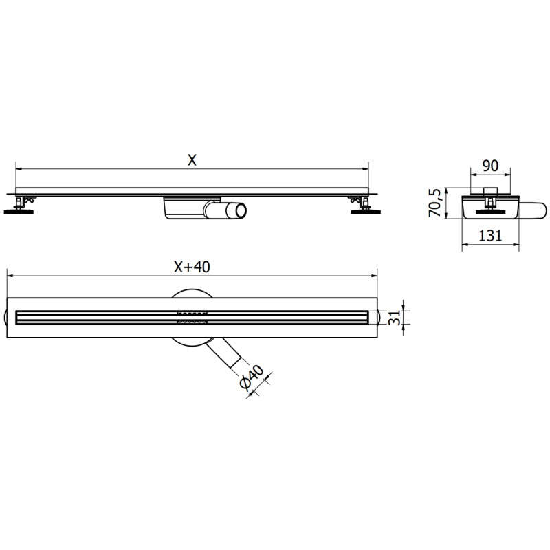 Mexen Flat 360° Slim otočný lineárny odtok 150 cm, čierny - 1741150