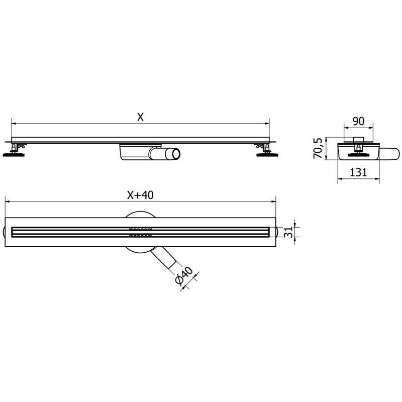 Mexen Flat 360° Slim lineárny nastaviteľný odtok 100 cm, čierny - 1741100