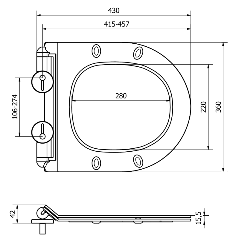 Mexen doska s pomalým zatváraním slim, duroplast, biely lesk - 39010100