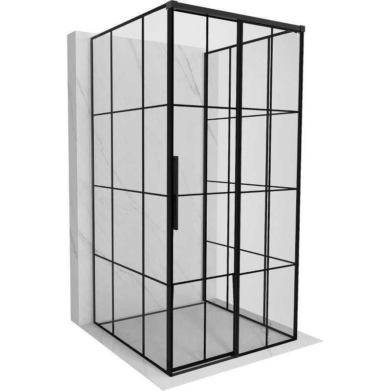Mexen Rox-3S 3-stenná sprchová kabína s posuvnými dverami, pravá 110 x 110 cm, čierna mriežka, čierna