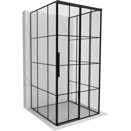 Mexen Rox-3S 3-stenná sprchová kabína s posuvnými dverami, pravá 110 x 110 cm, čierna mriežka, čierna