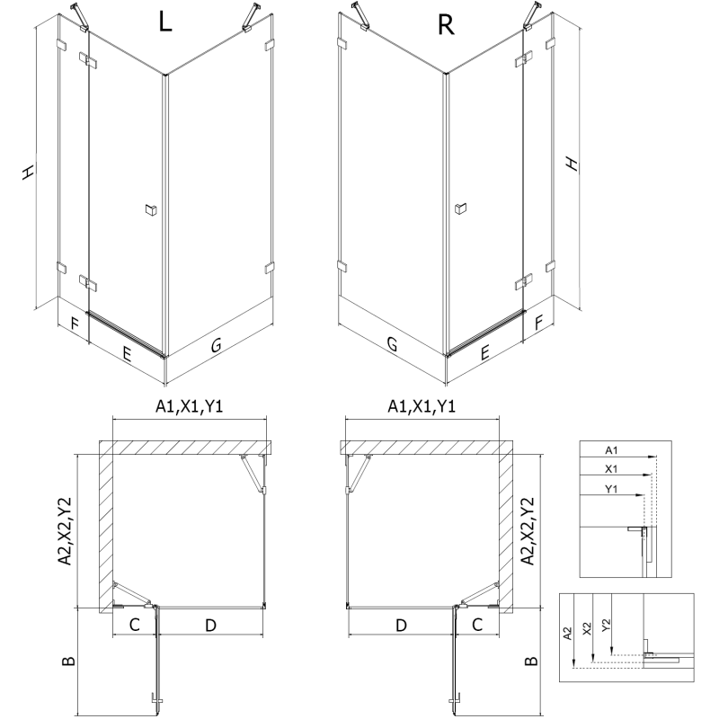 Mexen Lunar sprchový kút s otváracími dverami ľavý 75 x 90 cm, priehľadný, zlatý brúsený - 834-075-090-55-00-L
