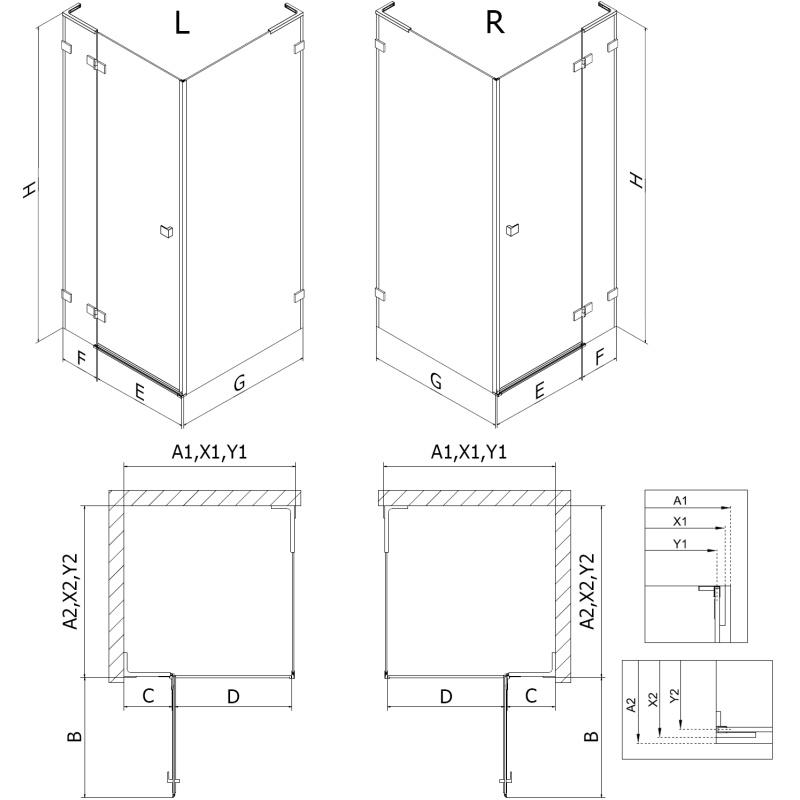 Mexen Lunar L sprchová kabína ľavá 70 x 80 cm, transparentná, gun metal - 834L-070-080-95-00-L