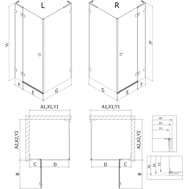Mexen Lunar L sprchový kút výklopný pravý 85 x 90 cm, transparentný, zlatý - 834L-085-090-50-00-P