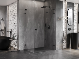 Mexen Lunar L sprchový kút s pravým otváraním 85 x 90 cm, transparentný, čierny - 834L-085-090-70-00-P