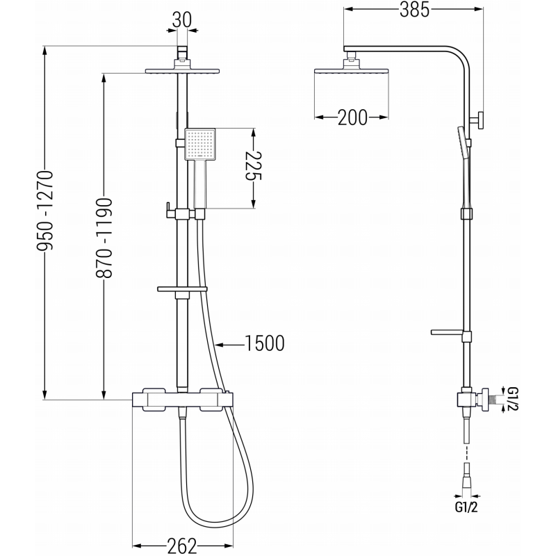 Mexen CQ45 natívna sprchová súprava s dažďovým sprchou a termostatickou batériou, čierna - 772504595-70