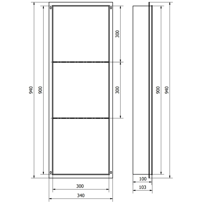 Mexen X-Wall-NR nástenná polica bez okraja s policou 90 x 30 cm, inox - 1911903010S