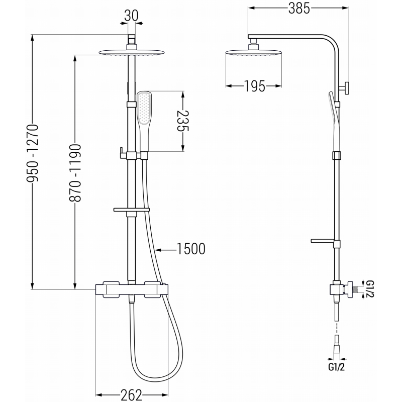 Mexen CQ49 sprchová súprava s dažďovou hlavicou a termostatickou batériou, čierna/zlatá - 772504995-75