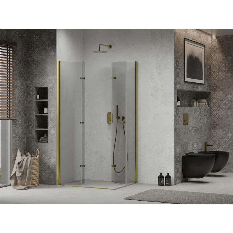 Mexen Lima Duo skladacia sprchová kabína 90 x 80 cm, priehľadná, zlatá - 856-090-080-50-00-02